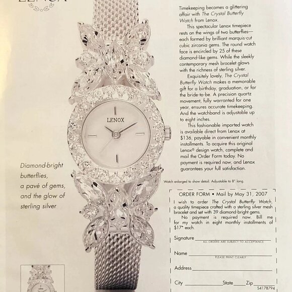 Gorgeous LENOX Crystal, Sterling Silver Butterfly Ladies Butterfly Watch - Picture 2 of 9